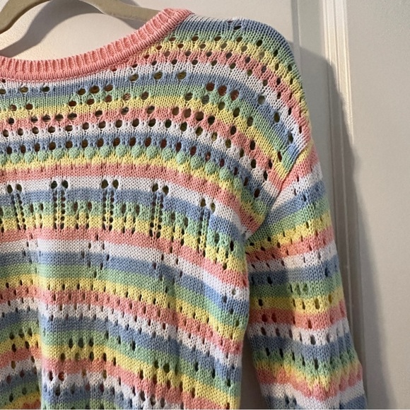 Elliott Lauren Multicolor Open Knit Crewneck Sweater Women’s Size XS Pastel EUC - Picture 6 of 15
